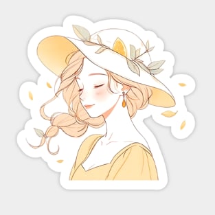 Minimalist line art pretty girl in yellow Sticker